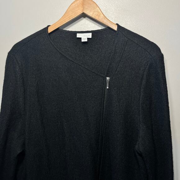pureJill Jacket Black Textured Wool Blend Asymmetrical Zip Cardigan Sweater XL - Picture 2 of 6